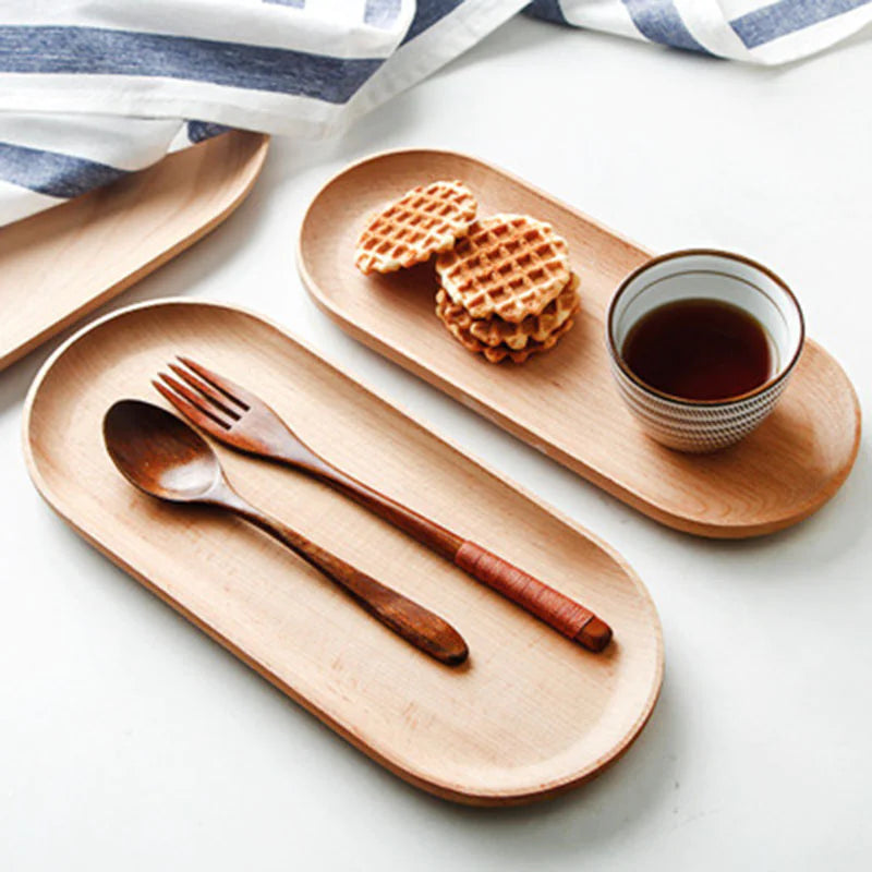 Japanese Solid Wood Oval Tray